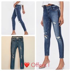 Zara basic denim distressed with side stripe